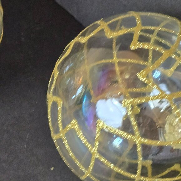 Frontgate Iridescent Glass Christmas Ornaments Set Of 3 Gold Lattice Ribbon 4" - Picture 4 of 7